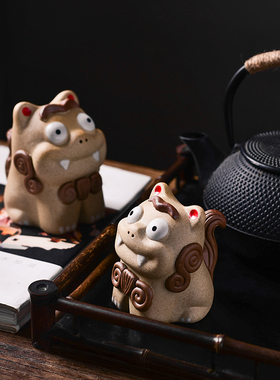 镇宅石狮子可爱陶瓷桌面摆件家居饰品创意招财开业礼品客厅装饰