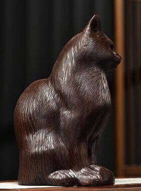 木雕小猫咪实木头雕刻动物家居客厅桌面办公司装饰女生小礼品