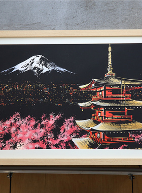 夜景刮画相框画框客厅饰画黑色木纹画框*