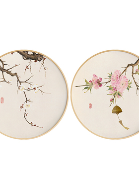墙蛙新客厅圆形饰画入户玄关实木框挂画寓意卉防水壁画