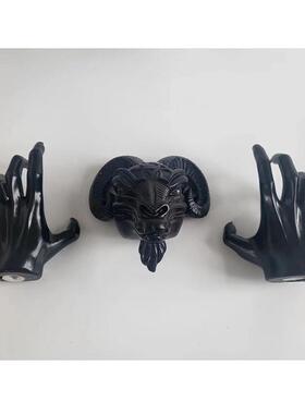 跨境新品亚马逊恶魔羊头三件套墙壁挂饰树脂工艺品万圣节装饰摆件