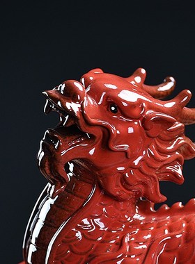 陶瓷工艺品麒麟摆件一对火麒v麟家居办公室客厅博古架装饰开业礼