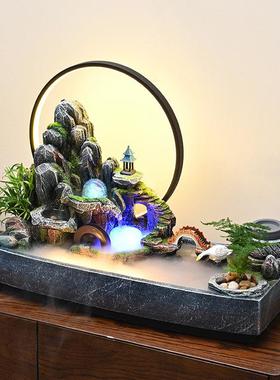 假山流水生财摆件循环水景办公室客厅玄关风水轮桌面摆件开 业乔