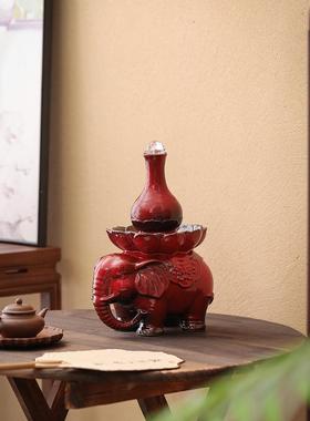 陶瓷大象流水生财摆件循环水中式桌面招财家居葫芦装饰品乔迁礼物