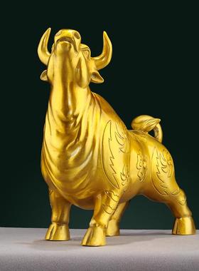 纯黄铜牛摆件股票旺市金牛生肖牛大号家居客厅办公室装饰礼品摆设