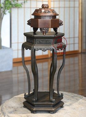 陈巧生 巧生炉 纯铜 缠枝纹 六角香几 摆件 花架