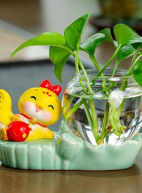 室内简约桌面装饰小摆件水养小绿植绿萝玻璃容器水培玻璃花瓶透明