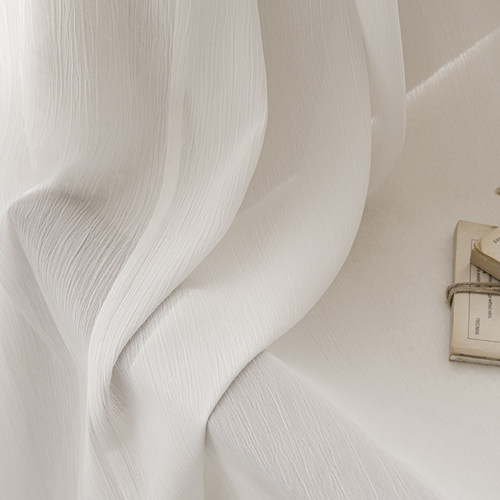 素阁2022年新款金刚纱压皱纱帘透光不透人阳台卧室客厅飘窗 窗帘 - 图2