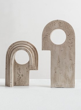 极简侘寂风仿洞石几何拱门摆件样板房家居客厅电视柜书房书柜装饰