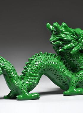 绿色木质青龙摆件木制十二生肖吉祥物木头飞龙客厅缺角装饰工艺品