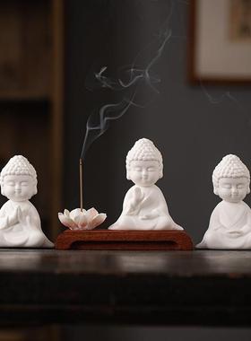 新中式白瓷如来保平安茶宠摆件禅意佛像线香插家居客厅桌面装饰品