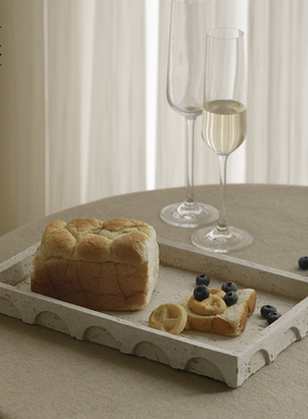 栗石侘寂风覆古做旧米色彷洞石水泥托托盘摆件民宿样板间收纳装饰