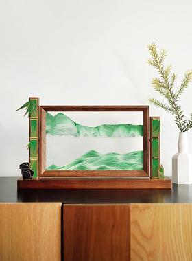 马鹿节节高升竹子高档摆件流沙画高端大气办公室客厅玄关装饰礼物