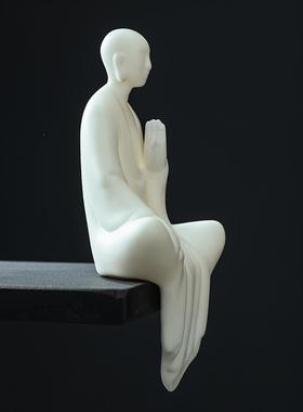 禅意白瓷小和尚家居客厅玄关新中式装饰摆设陶瓷小僧桌面人物摆件