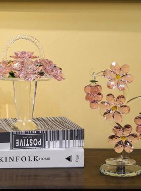 现代轻奢粉色水晶艺术工艺品摆饰创意客厅酒柜家居软装装饰品礼品