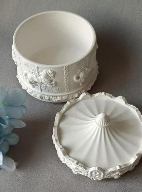 旋转木马雕塑石膏首饰盒香薰蜡烛盒带盖扩香石盒子白胚装饰摆件