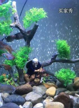 姜太公坐翁假山盆景鱼缸造景陶瓷人物小摆件渔夫钓鱼装饰石湾工艺