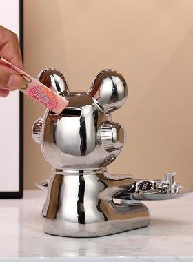 创意暴力熊托盘钥匙收纳摆件入户玄关置物客厅茶几糖果盘装饰品