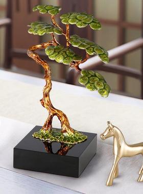 新中式禅意珐琅彩迎客松办公室摆件领导家居客厅酒柜书桌面装饰品