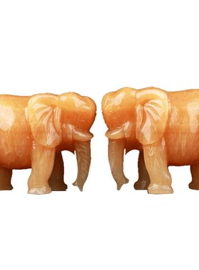 天然黄玉大象摆件一对象家居客厅办公室装饰店铺开业乔迁礼品