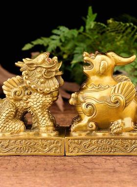 纯 黄铜貔貅摆件皮丘纯铜招财聚财黄铜客厅风水办公室