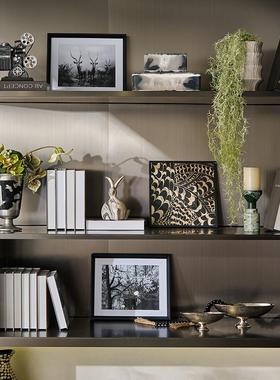 中式软装美学摆件水墨树脂装饰盒烛台装饰画组合壁柜电视柜茶几