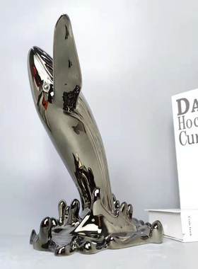 现代新款创意电镀鲸鱼动物雕塑摆件售楼处样板间酒店会所软装饰品