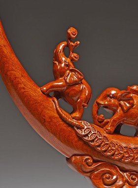 花梨木雕吉祥三宝大象摆件实木创意家居酒柜装饰摆设工艺品三连象