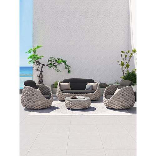 户外沙发庭院组合别墅阳台花园露台藤椅室外样板房温室藤编家俱 - 图0