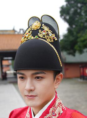 考工令明制翼善冠汉服男士帽子古风婚礼新郎帽明代皇帝冠帽