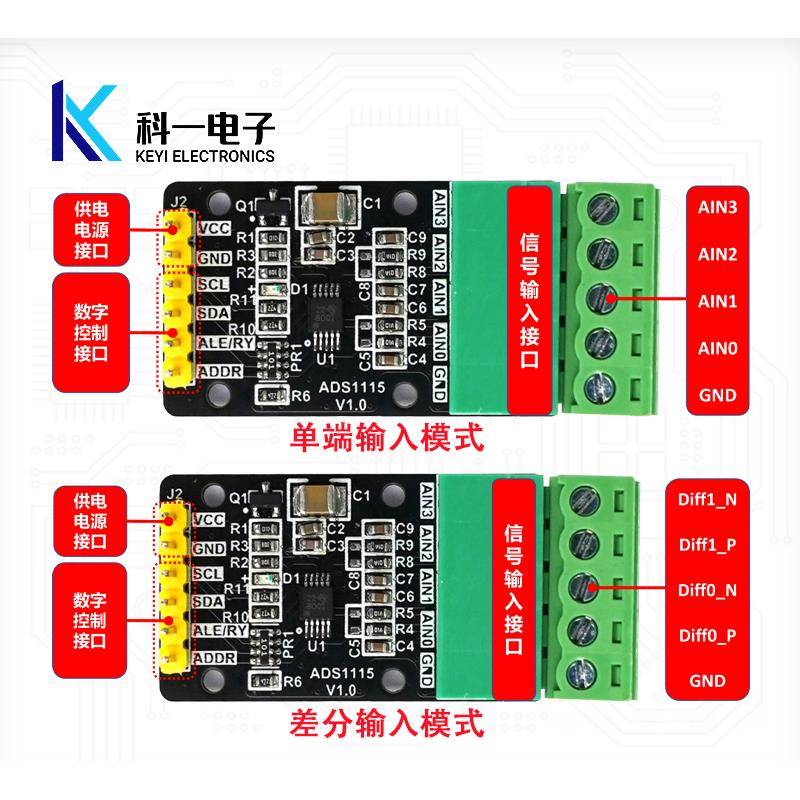 ADS1115模数转换器 4通道高精度16位ADC数据采集模块 I2C通信 - 图1