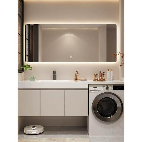 岩板陶瓷无缝一体盆洗衣机柜浴室柜组合卫生间洗手台洗脸盆洗漱台 - 图3