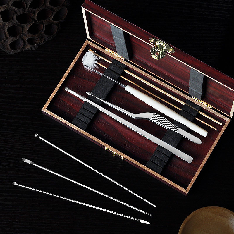 掏耳挖耳勺木盒采耳工具9件套装按摩掏耳朵鹅毛棒耳屎扣毛毛镊子,淘宝优惠券,粉丝福利购,淘宝优惠卷
