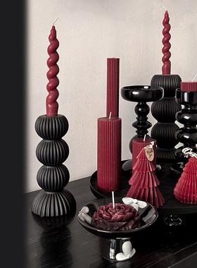 态生活 复古风黑色烛台客厅餐桌过年喜庆氛围感 装饰蜡烛烛台