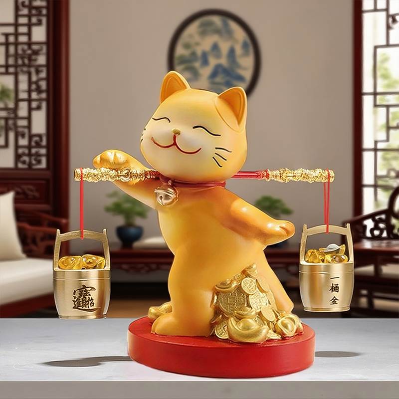 一桶金招财猫摆件乔迁开业礼物新中式客厅电视柜公司收银台装饰品 - 图1