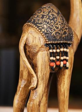 沙漠西域阿拉伯风仿木雕骆驼摆件李泽言同款礼物电视柜装饰工艺品