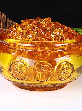 琉璃聚宝盆鱼缸造景黄水晶琉璃元宝业乔迁礼品客厅家居饰