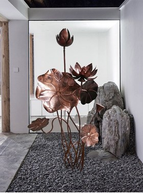 锈钢荷叶雕塑软装酒店大堂水池铁艺金属荷花落地园林景观