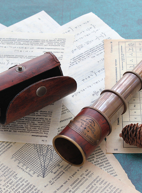 黄铜复古望远镜指南针个性书房桌面家居便携怀旧摄影道具