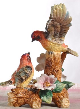 简欧式山雀鸟陶瓷礼品家饰品动物结婚饰品大号电视柜