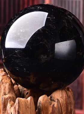 天然黑水晶球摆件原石打磨风水客厅玄关居家招财摆件高档开业礼物