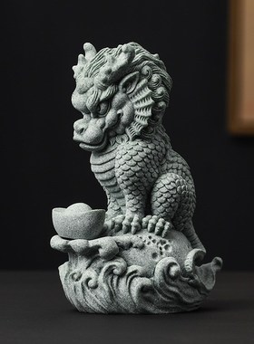国风青砂石神兽动物茶宠小物件创意鱼缸造景装饰品摆件工艺品礼物