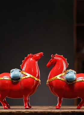 新中式办公室桌面酒柜电视柜客厅开业乔迁礼品创意唐马招财马摆件