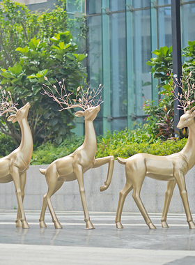室外白鹿仿铜梅花鹿动物雕塑玻璃钢抽象园林景观装饰摆件草坪模型