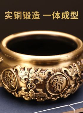 大小号八福黄铜聚宝盆摆件家用办公室装饰品招财进宝开业乔迁礼品