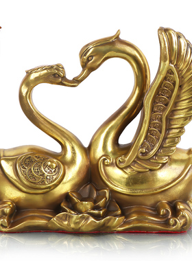 铜鸳鸯摆件一对纯铜鸳鸯戏水工艺品卧室床头装饰结婚礼物新婚送礼