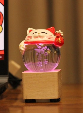 生日礼物送女朋友闺蜜平安喜乐小猫摆件可爱猫咪治愈系小夜灯礼品