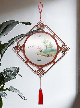 青绿山水画中国结大挂件新中式客厅书房禅意装饰画玄关餐厅挂饰