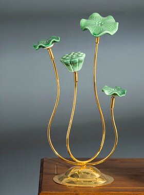 创意荷花摆件茶室陶瓷装饰品家居客厅玄关酒柜隔断新中式软装饰品