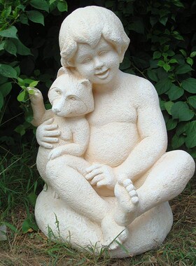 美式玻璃钢人物卡通工艺品庭院户外草坪落地摆设仿石雕花园摆设